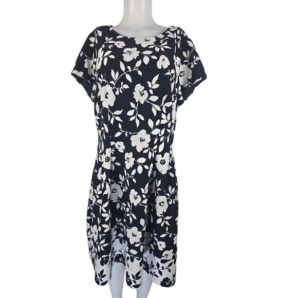 Eliza J Classic Black White Floral Knee Length Women's Dress 16W - Picture 1 of 5
